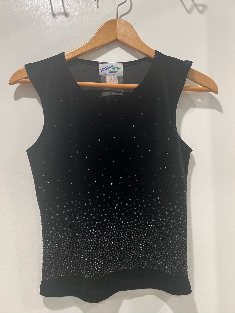 Laguna B Black Velvet Rhinestone Tank Top